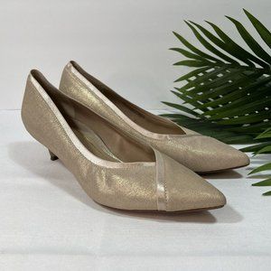 Vionic Josie Leather Pointed Kitten Heels Shimmer Gold Sz 11 Wedding Prom